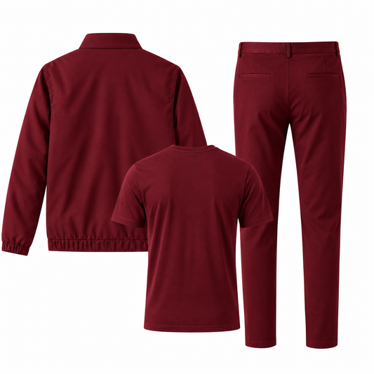 The Structured Jacket Set - Wine Red