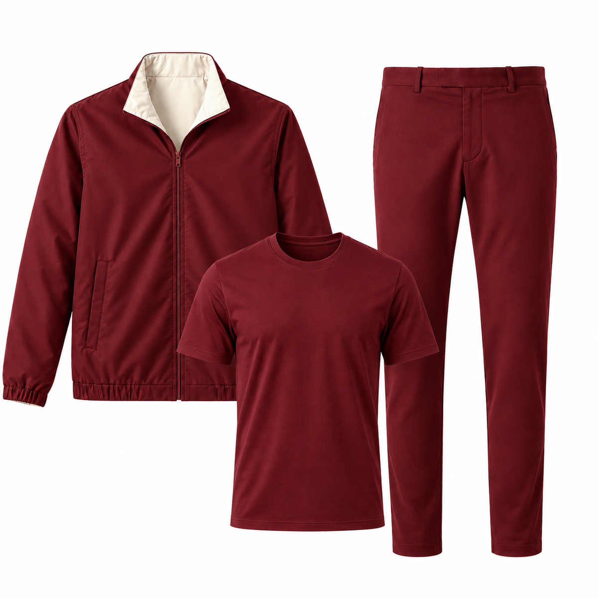 The Structured Jacket Set - Wine Red
