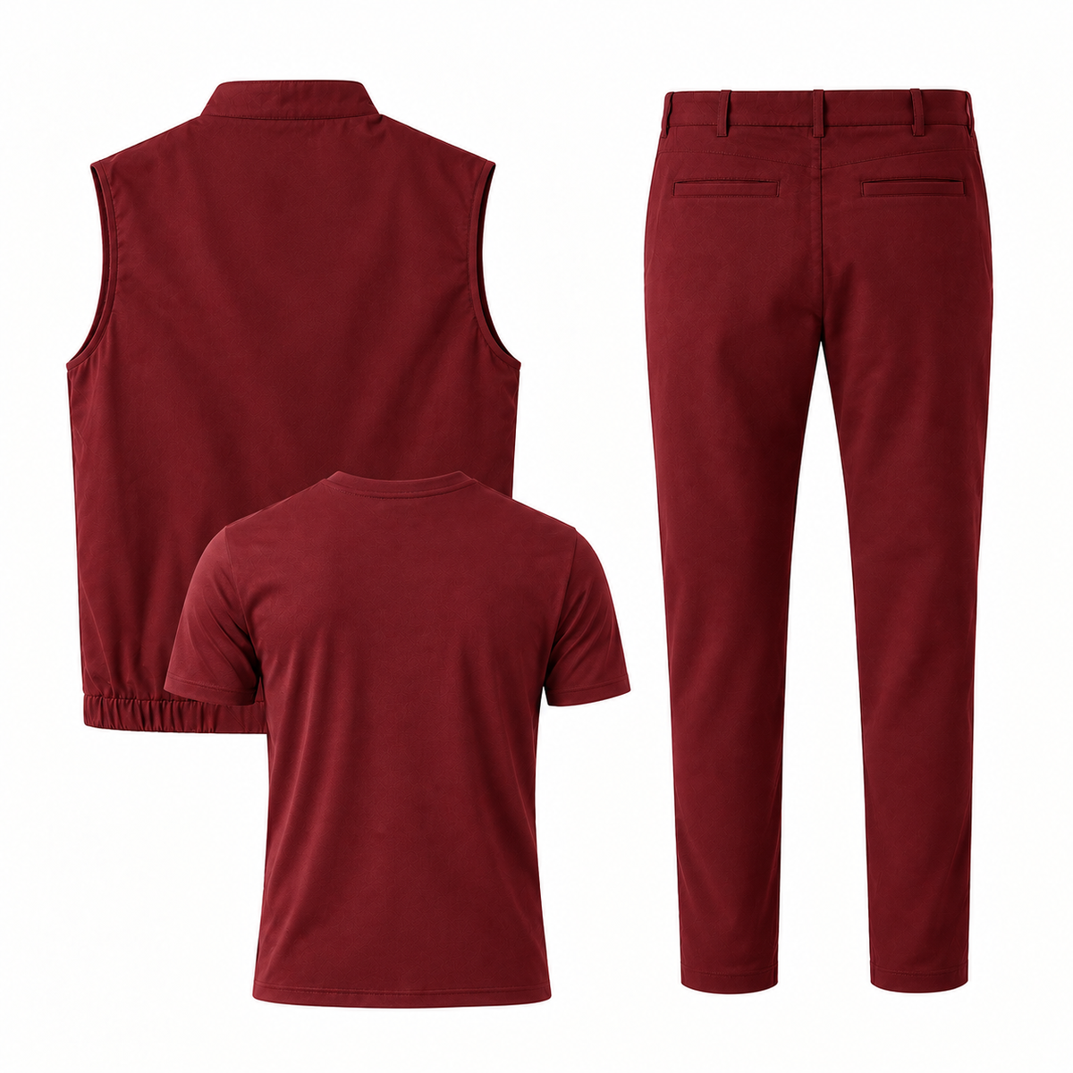 Triple Gilet Layering Set Wine Red