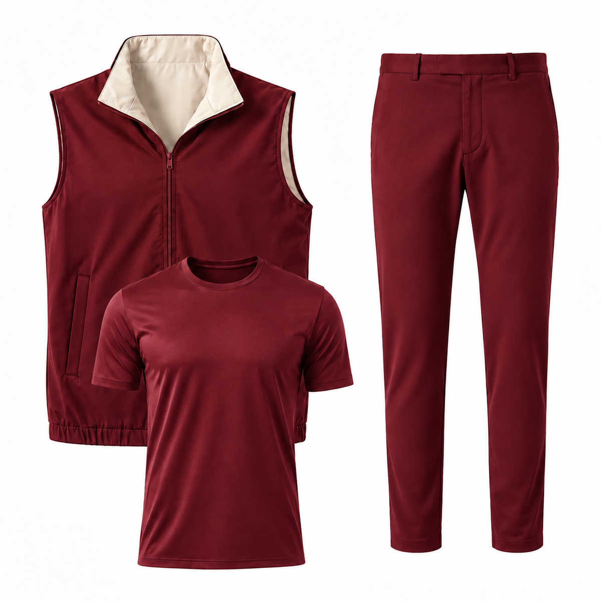 Triple Gilet Layering Set Wine Red